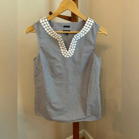 Talbots Tops - Talbots size 4 Striped Beaded Neck Cotton Blouse